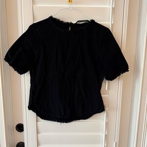 Zara Black Frayed Edge Top